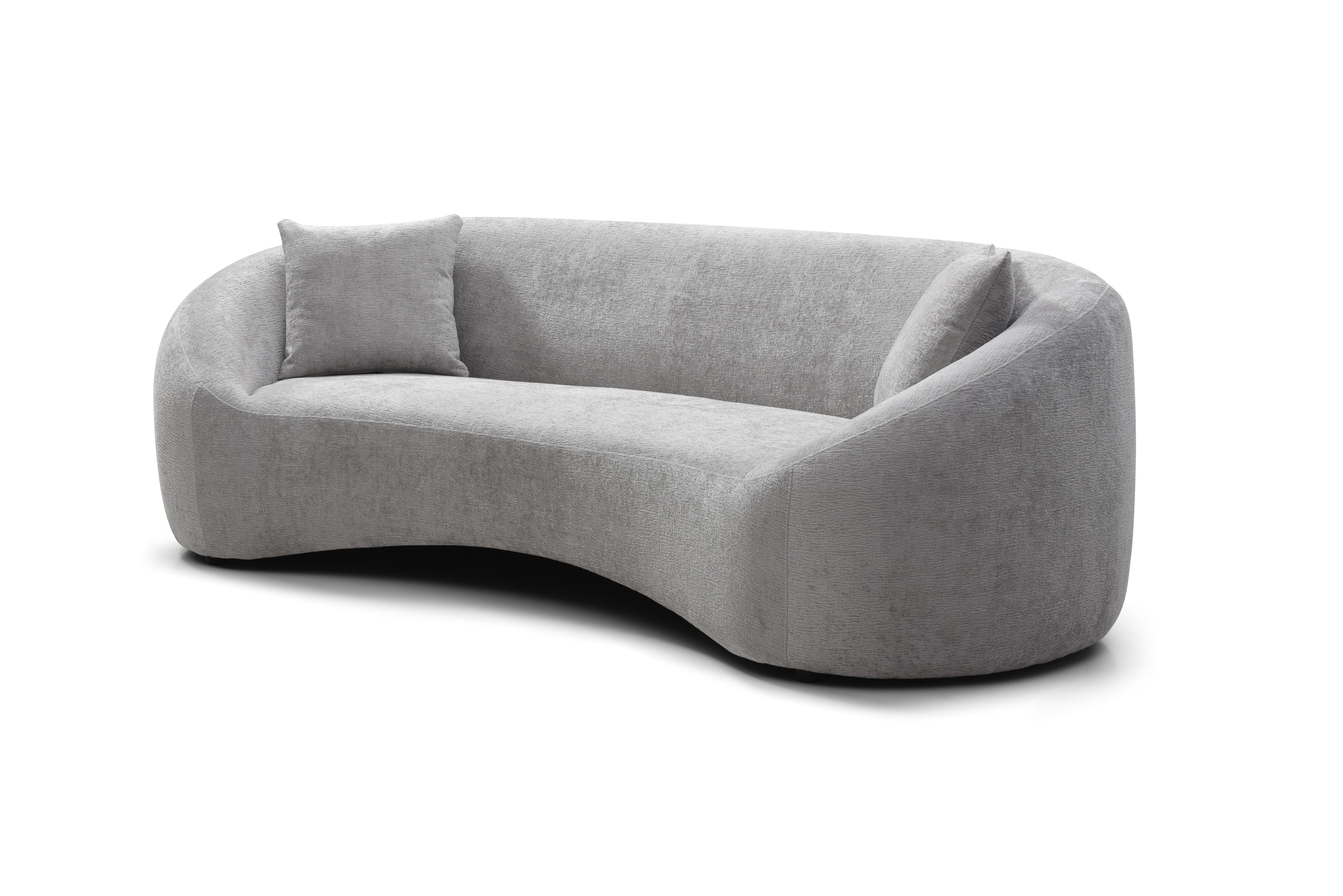 MAYEERTY 93.31" Minimalist Curved Sofa, 3 Seater, Chenille Velvet Fabric Upholstered Sofa, Tight Curved Back Velvet Cloud Couch for Living Room Apartment Office, Light Gray
