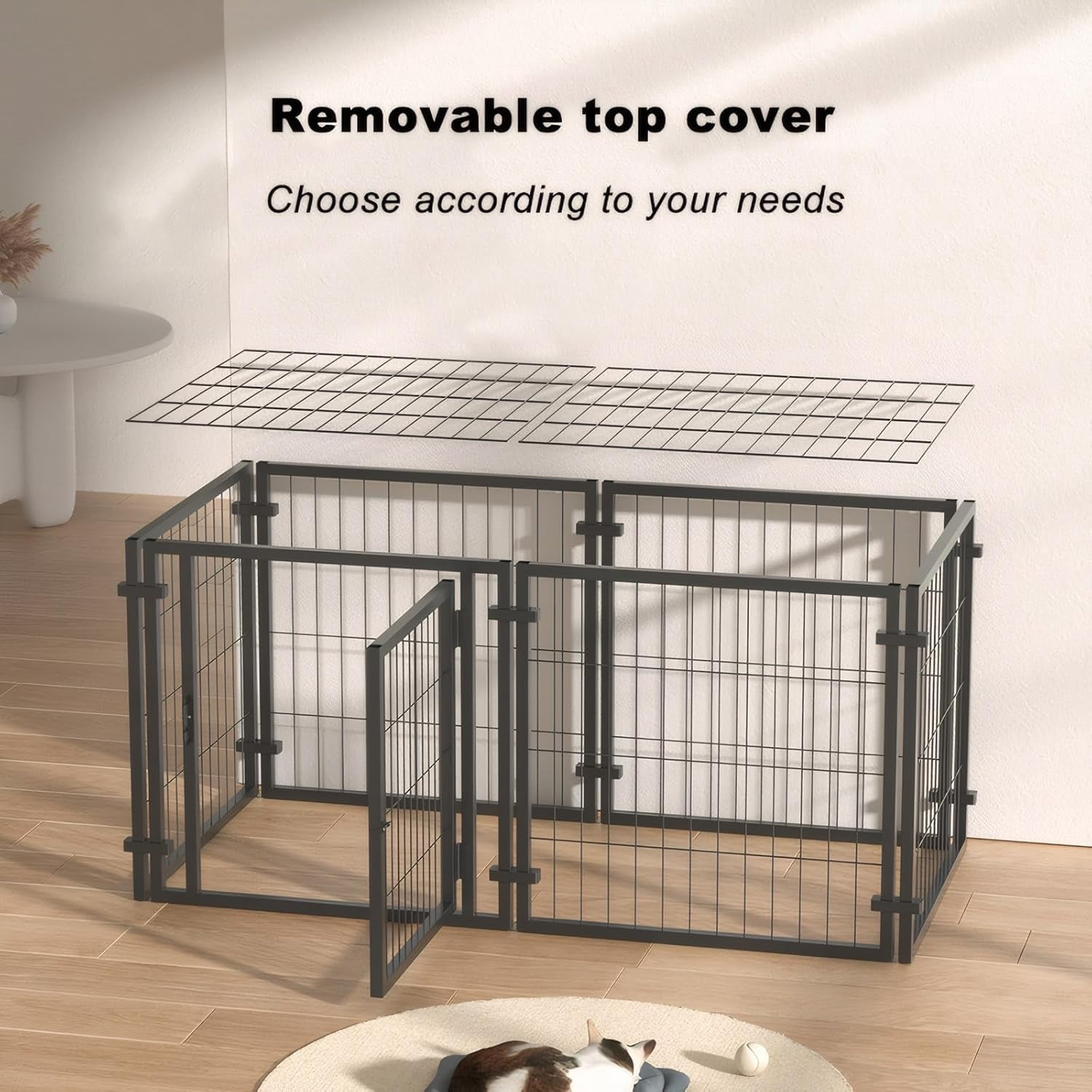 QuzyAor 48" Heavy Duty Metal Wire Dog Crate, Large Dog Kennel with Secure Top Cover & Removable Tray for Indoor, Black