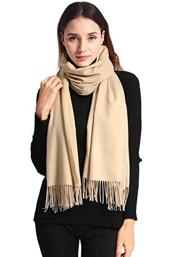 Women Scarf Pashmina Shawls and Wraps for Evening Dresses , Winter Fashion Soft Warm Long Large Scarves , Lightweight Silk Solid Colors Capes for Ladies Beige