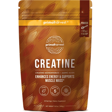 Primal Harvest Creatine Powder Supplement for Men and Women's Fitness, Workouts, and Muscle Growth, to Help Promote Recovery, Strength, Energy, and Endurance, 1 Pouch (60 Servings)