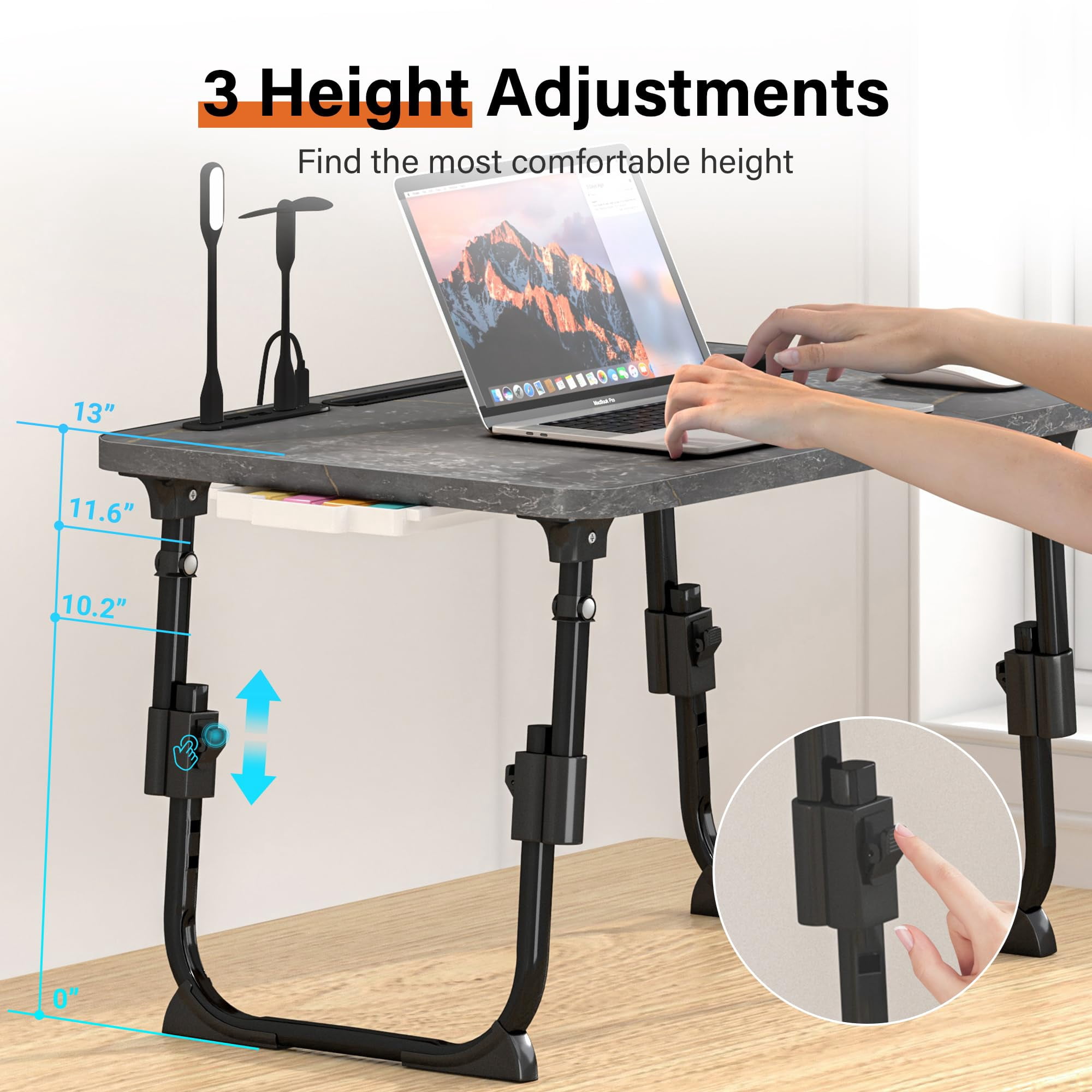 Laptop Desk For Bed Height Adjustable  Lap Table With Usb/storage Drawer/cup Holder/tablet Stand/book Shelf Foldable Breakfast Tray Portable Reading Writing Sofa & Floor Deep Stone Texture