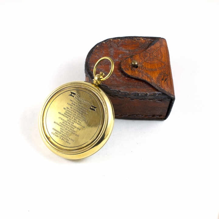 Handmade Brass Polished Nautical Directional Compass in Carry Leather Case Marine Pocket Tool for Anniversary & Birthday Gift