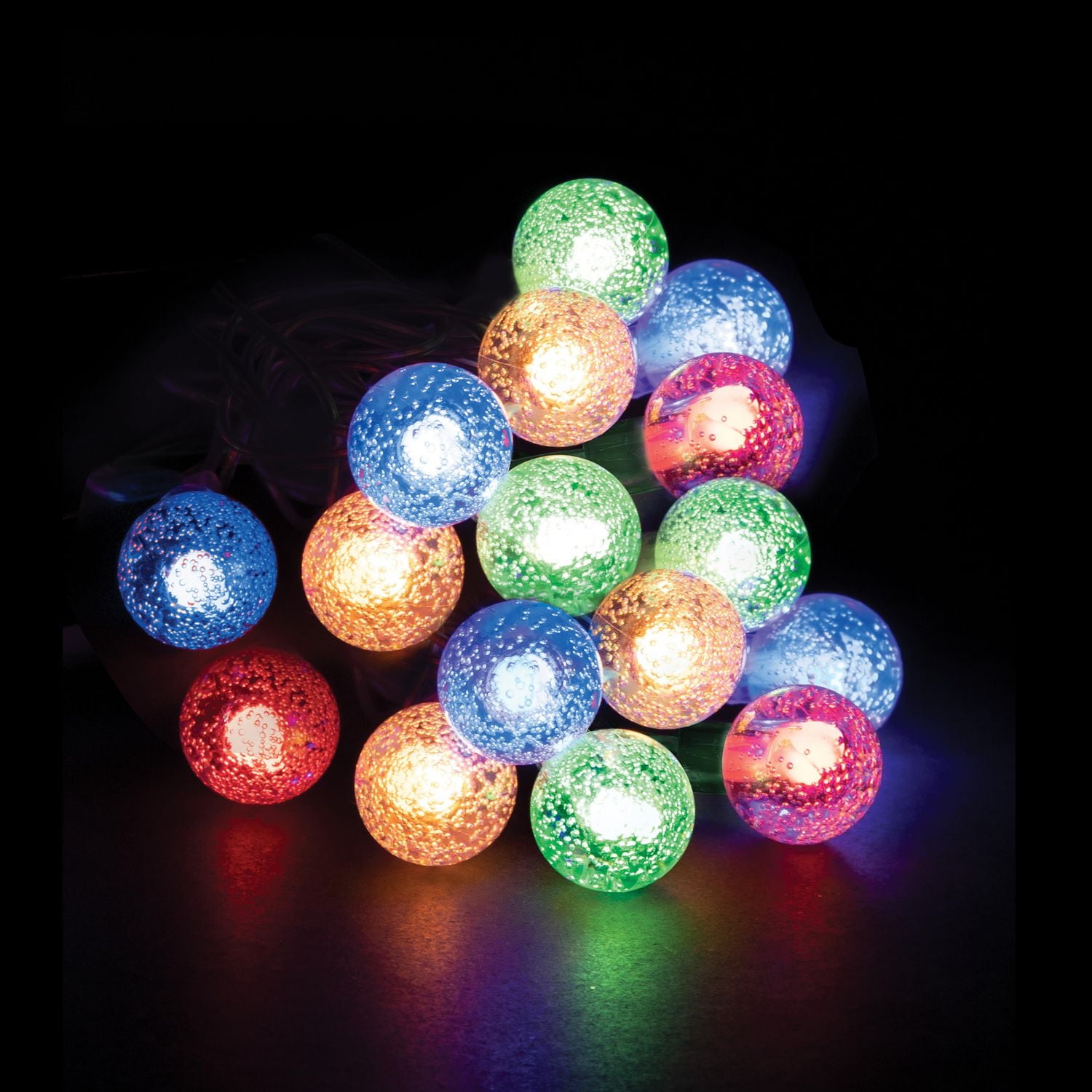 180 LED BOULE ACRYLIQUE CRISTAL 18MM, IN/OUT, 10 FONCTIONS AVEC MINUTERIE ET ​​ADAPTATEUR, MULTICOLORE, CONNECTABLE