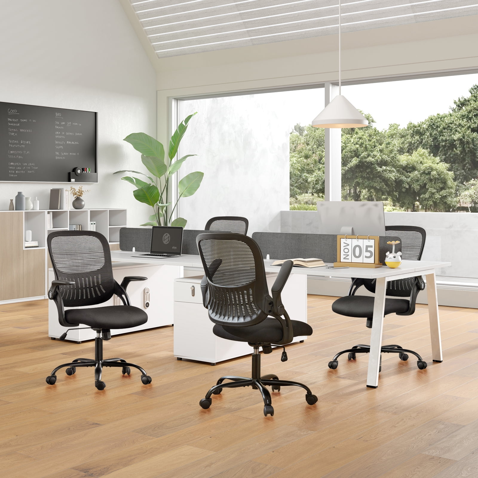 Casabay Office Chair, Ergonomic Mesh Desk Rolling Work Swivel Task Chairs with Flip-up Armrests, Comfortable Lumbar Support, for Home, Bedroom, Study