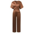 thumbnail image 3 of Women Casual Solid Half Sleeve Shirt Belt Contrast Pocket Drawstring Trousers Pants Set Womens Dress Pants plus Size Suit for Women Dressy Pants Suits Work Out Outfits Women's plus Suits Womens, 3 of 6