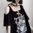 thumbnail image 5 of Women clothing Y2k stitch New Long Short-sleeved T-shirt Women Off-shoulder Harajuku Subculture Punk Rock Tees Gothic Tees tops, 5 of 13
