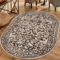 Unique Loom Hermitage Collection Area Rug - Peacock (2' x 3' Oval Chocolate Brown/Black)