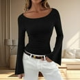 thumbnail image 2 of Gyexs Womens Long Sleeve Shirts 2025 Fall Crop Going Out Tops Casual Boat Neck Ribbed Ruched Y2K Clothes Women's Fashion #01 Black, Size L, 2 of 4