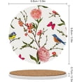 thumbnail image 3 of GZHJMY 1Pc Round Spring Birds Butterflies Peony Flowers Ceramic Coasters with Cork-Backed for Coffee Drink, Cup Mat Absorbent Stone Coasters, 3 of 6