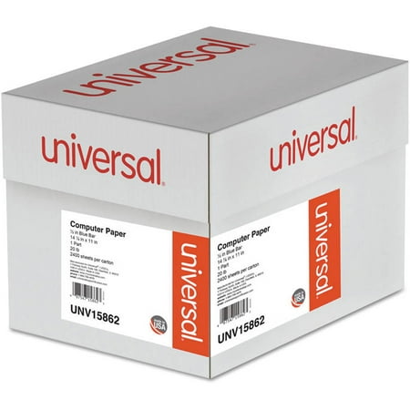 Universal Blue Bar Computer Paper, 20lb, 14-7/8" x 11", Perforated Margins, 2400 Sheets