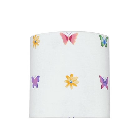 Butterfly Light Shades For Children Aspen Creative 31062 Transitional Drum (Cylinder) Shaped Spider Construction Lamp Shade in White with Butterfly & Flowers, 8