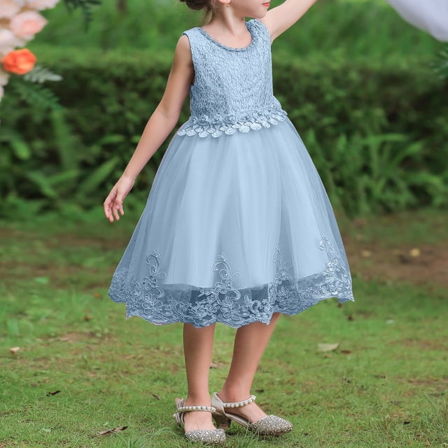 XEGLSBU Robe Longue Formelle de Fête de Mariage en Dentelle pour Fille Fleur Enfant
