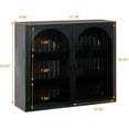 thumbnail image 2 of 27.56" Glass Door Wall Cabinet with Woven Pattern, Two Doors, Three-Tier Storage, Black Finish, 2 of 8