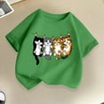 thumbnail image 4 of Tfken Toddler Child Girls Tee Crew Neck Short Sleeve T-Shirts Cat Print Breathable Soft Tops Green Size 8-10 Years, 4 of 5