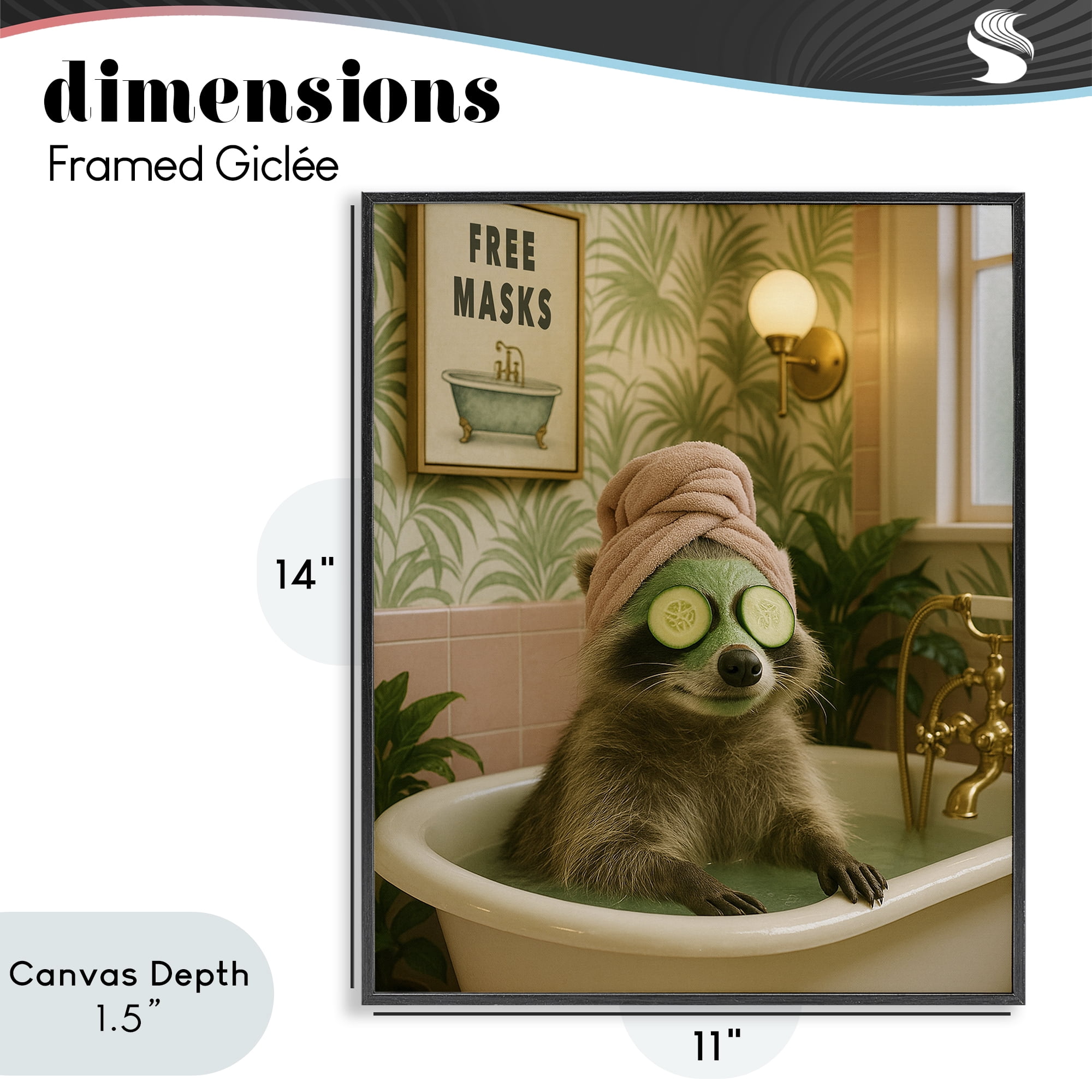 Stupell Industries Raccoon Spa Day Bath Black Framed Giclee Art, design by Grotto Studios