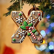 HCBY 26 Letters Christmas Tree Hanging Decoration, 26 Initial Candy Cane Letter Pendant with Berries Pattern, Monogram Hanging Decorations for Party Gifts DIY Decor(X,3.9")