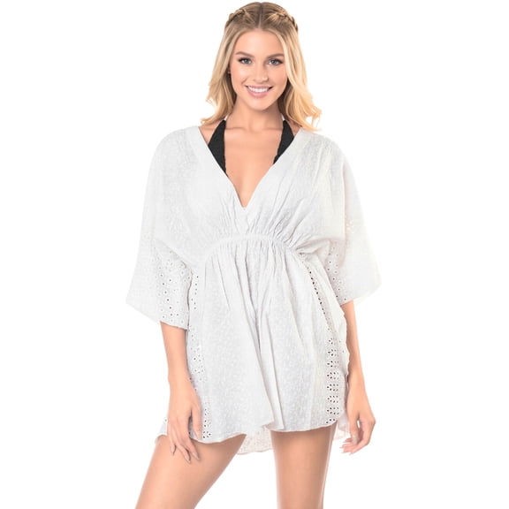 HAPPY BAY Women's Beachwear Summer Beach Dress Plus Size Swimsuit Swimwear Cover-up Mini Kimono for Women L-XL Ivory, Floral