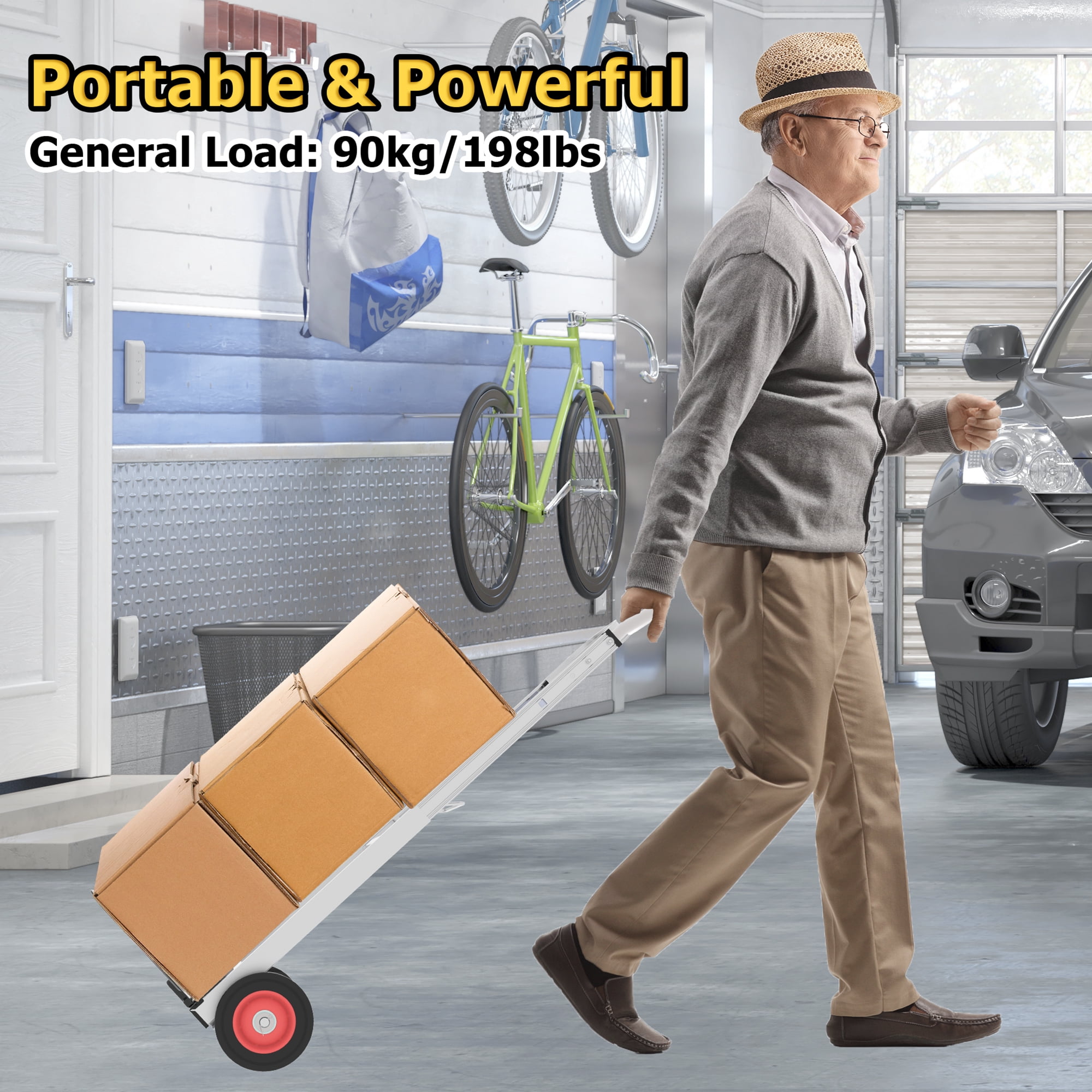 LiviNest Heavy-Duty Folding Hand Truck: 198LBS Capacity & Folds Flat - Portable Dolly Cart for Home Moving & Garage - Aluminum Collapsible Hand Cart with Telescoping Handle