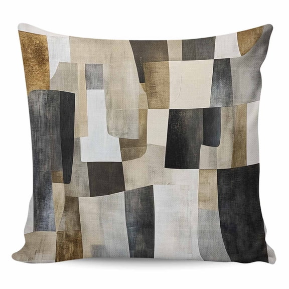 Throw Pillow Covers 18x18 Inch, Black Brown Boho Decorative Pillow Cases for Couch Sofa Bed, Abstract Modern Geometric Art Cotton Linen Square Home Decor Pillowcases with Hidden Zipper