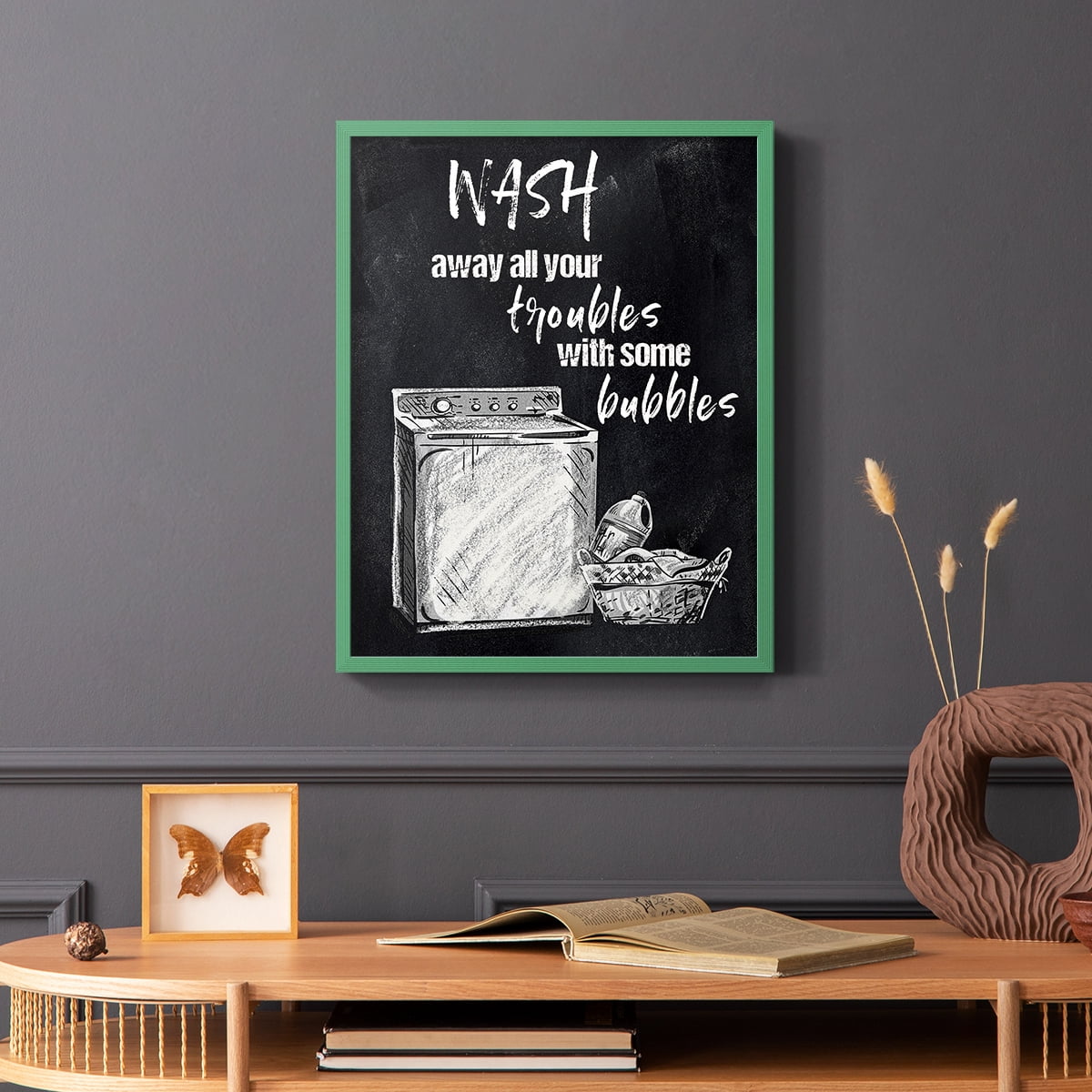 Wash Away Your Troubles Framed Print in Green Solid Wood 11 x 14 Framed Print