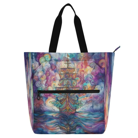 BZSMCE Book Tote Bag Casual Style Creatively Whimsical Voyage Printed