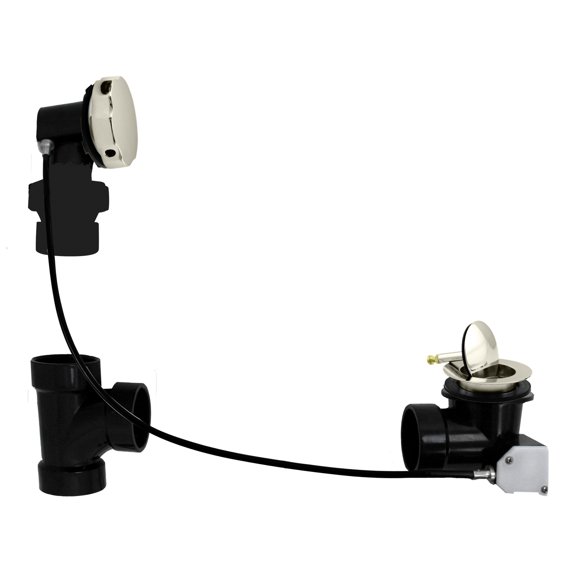 Westbrass D50A45BJ-05 45" Cable Drive Standard Bath Drain Trim Kit with Rotary Overflow Cover Knob on a Ball Joint Elbow, Pop-Up Stopper and Sch. 40 ABS Fittings, Polished Nickel