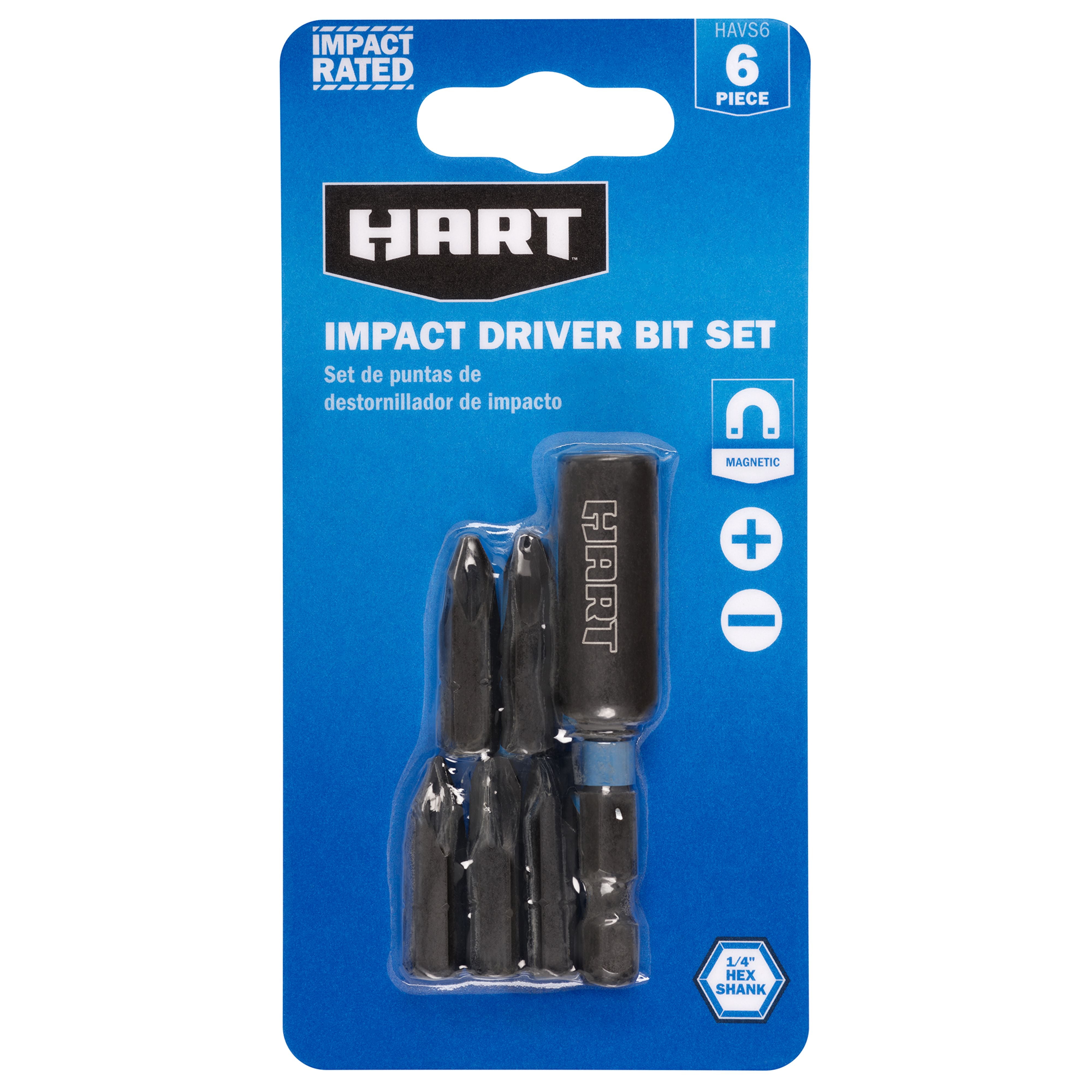HART 6-Piece Impact Driver Bit Set (Magnetic Tip, 1/4" Hex Shank)