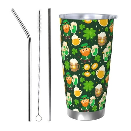 

Uemuo St Patrick s Day10 Print Travel Coffee Mug 20oz Double-walled Car Cup Stainless Steel Insulated Tumbler Leak-proof Travel Cup Reusable Straw Car Cup-Straw Three-piece Set