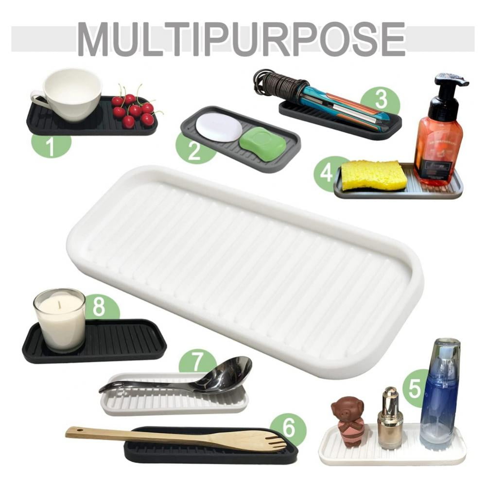 9.5x8.5' Simple Silicone Sponge Holder Soap Rack Multi-function Candy Tableware Dishes Holder Kitchen Sink Organizer Tray Dish