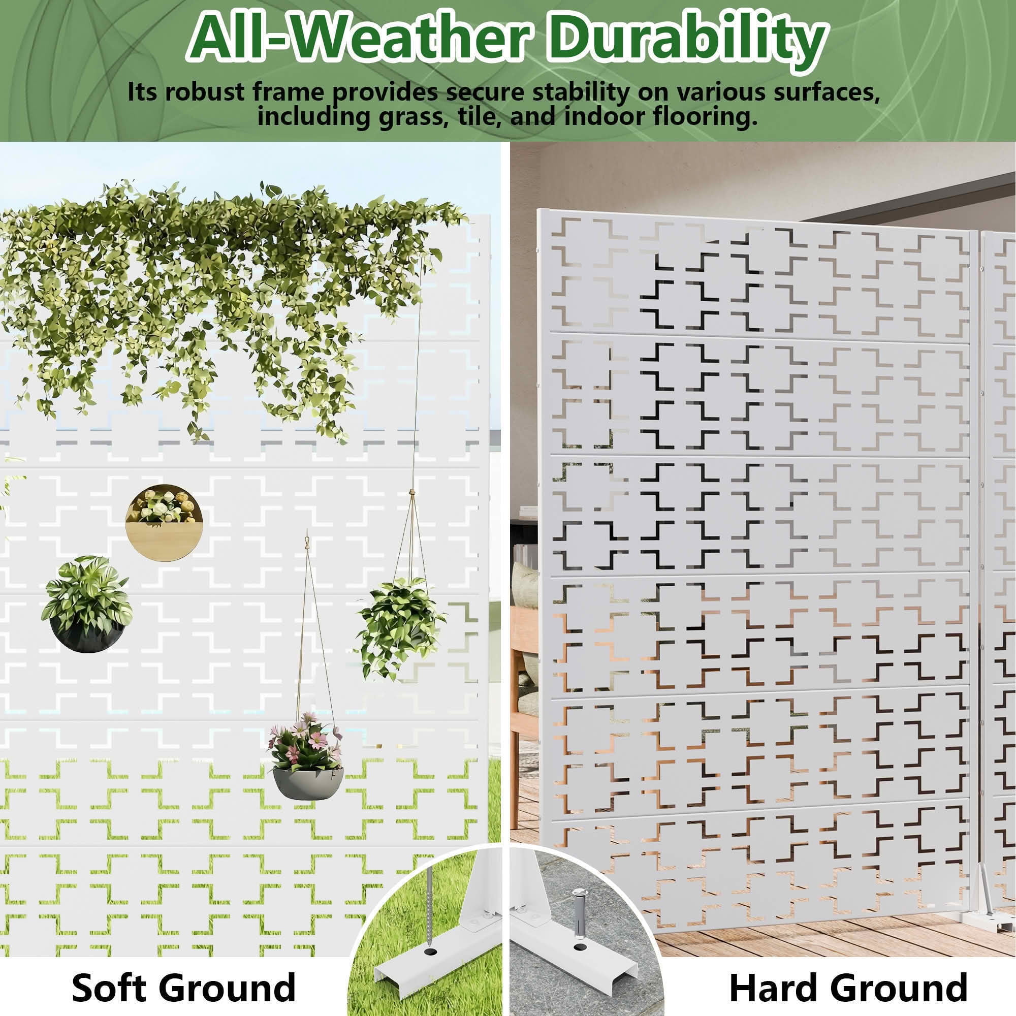 MAYEERTY 72x47 White Double-sided Outdoor Natural Privacy Panel Screen, 6 Piece Set Natural Folding Divider for Backyard and Garden
