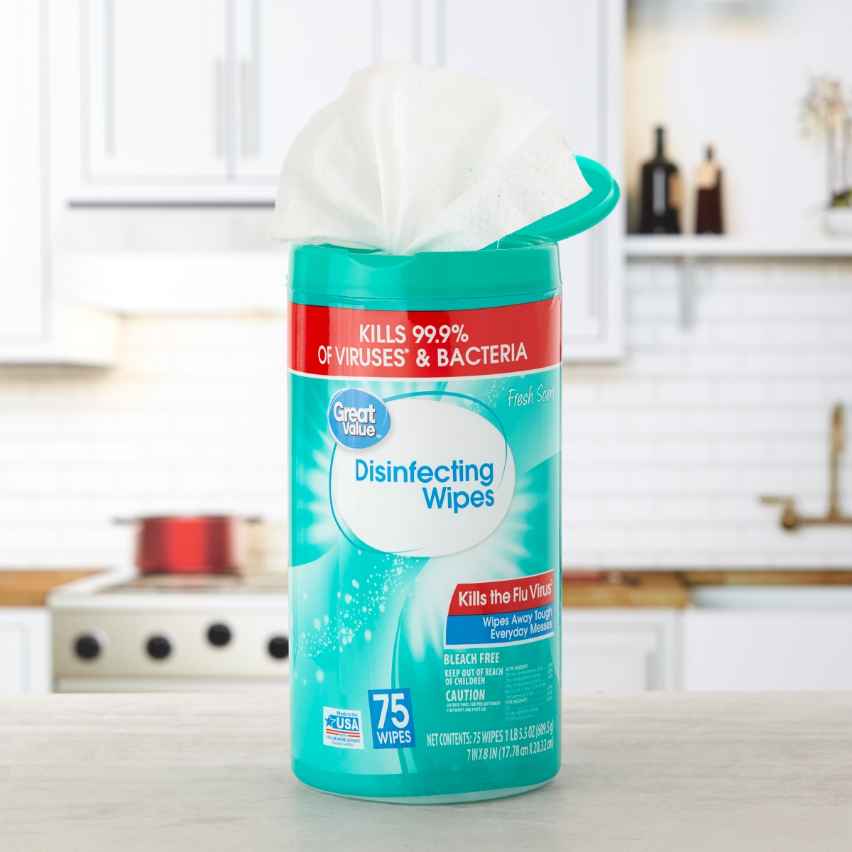 Great Value Disinfecting Wipes, Lemon & Fresh, 225 Count photo 2