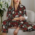 thumbnail image 6 of Fuzoiu Red Rose Skull Print Women's Long-Sleeved Pajama,Lounge Button Down Nightwear,Womens Notch Collar Pajama Set-Large, 6 of 7