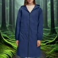 thumbnail image 2 of GEWSEY Women's Long Rain Jacket Waterproof Lightweight Hooded Raincoat Packable Knee Length Rain coat (Navy, XXL), 2 of 8