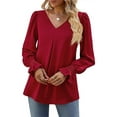 thumbnail image 2 of Fangasis Ladies Blouse Solid Color Tops V Neck Shirts Women Comfy Tunic Shirt Loose Work Claret XL, 2 of 6