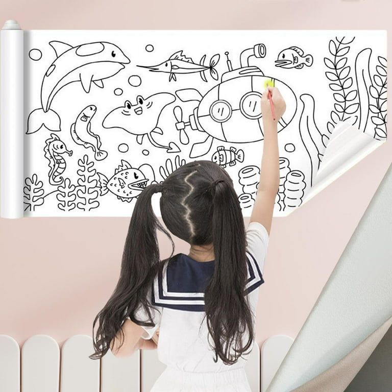 Portable Children Drawing Roll Wall Sticker Poster Educational Toy Coloring Poster Gift Color Filling Paper Coloring Paper Roll Kids Student B, Size