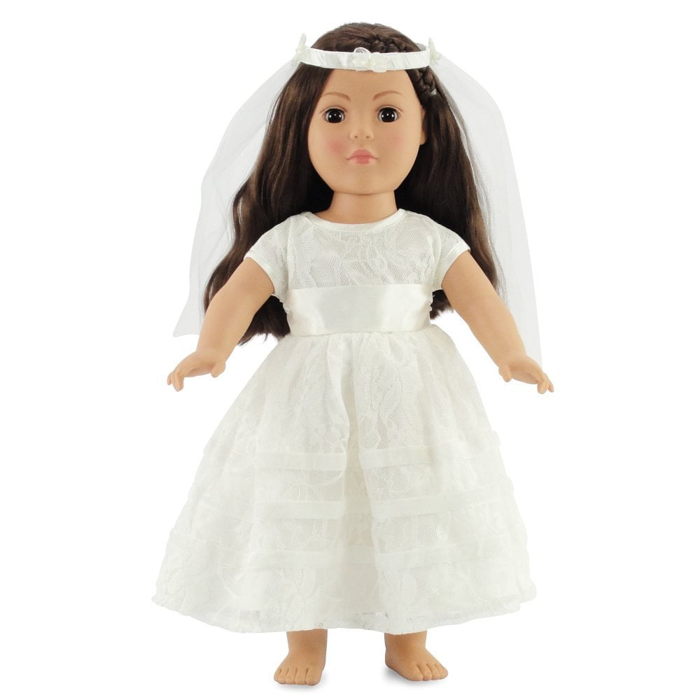 18” Dolls Clothes Wedding Dress And Veil. 