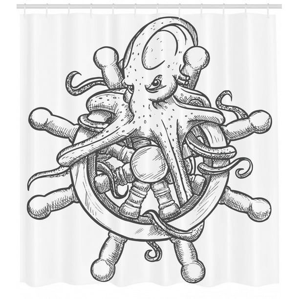 Octopus Decor Shower Curtain Set Dangerous Kraken Octopus On Helm Of Sailing Ship With Tentacles Around Handles Print Bathroom Accessories 69w X 70l Inches By Ambesonne Walmart Com Walmart Com