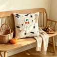 thumbnail image 2 of Cozy Halloween Throw Pillow with Hand-Embroidered Mummy & Bat Design, Linen Couch Cushion for Indoor Decor, Halloween Pillow Cover, 2 of 5