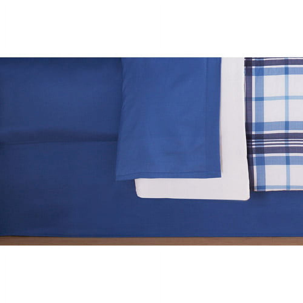 Mainstays Blue Plaid 6 Piece Bed in a Bag Comforter Set with Sheets, Twin