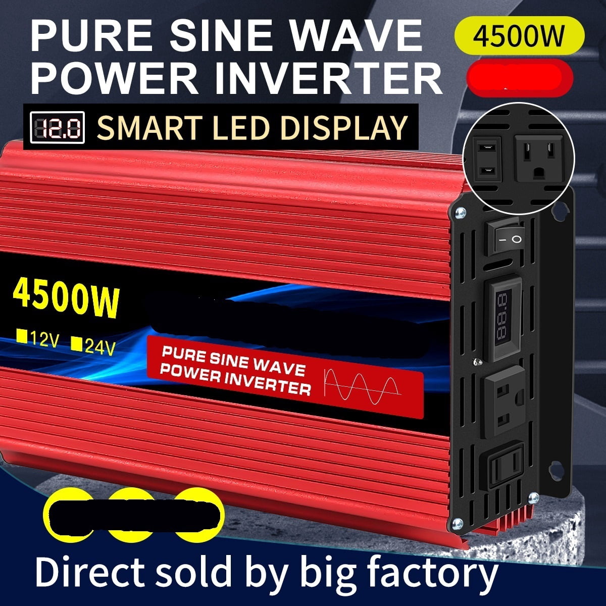 Pure Sine Wave Inverter DC12V/24V To AC 60HZ 1600W 2500W 3500W 4500W 5000W 6000W 7000W 8000W Power Converte