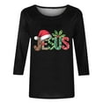thumbnail image 4 of JURANMO Ofertas Flash Del Dia Funny Christmas Shirts for Women 2024 Casual Letter Graphic Tees Loose Crewneck 3/4 Sleeve Tops Xmas Tunic Blouse Black M, 4 of 5