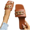 thumbnail image 5 of Ytobaz Slide Sandals for women Chain Accent Leather Slides Square Toe Flat Sandals Office Vacation Travel Walking Daily Casual Summer Footwear, 5 of 9