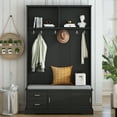 thumbnail image 2 of MAYEERTY Elegant Hall Tree:Sliding Doors, 6 Hooks & Handles, Mudroom Bench Cabinet with Shoe Storage, Black, 2 of 21