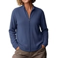 thumbnail image 4 of ZunFeo Stand Collar Zip Up Corduroy Jacket for Women - Lightweight, Relaxed Fit, Navy,Size L, 4 of 6