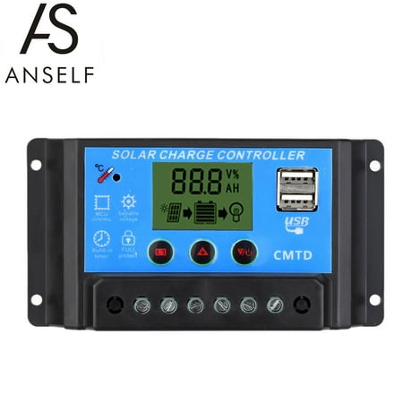 Anself 10A 12V/24V Solar Charge Controller with LCD Display Auto Regulator Timer Solar Panel Battery Lamp LED Lighting Overload Protection