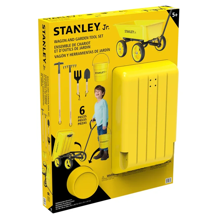 STANLEY Jr. Kids Gardening Wagon Set, Metal Frame, PU Wheels, 6