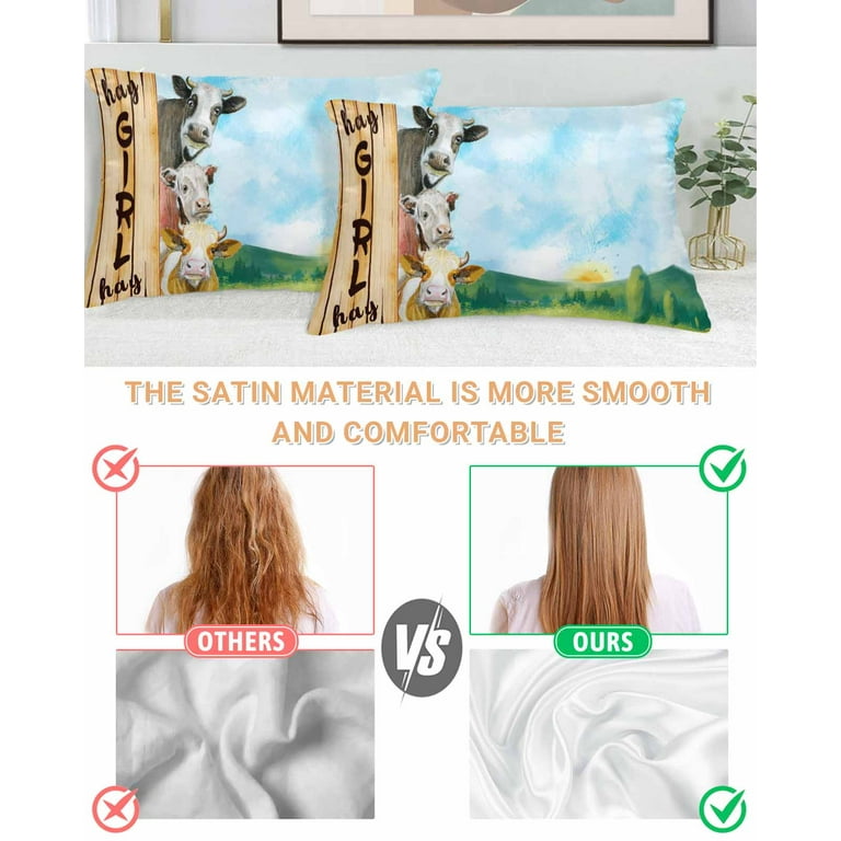 Satin Pillowcase for Hair and Skin Hay Girl Gay farm Cow Silky Pillow Cases King Size with Zipper 2 Pack Soft Cooling Pillow Cover for Women Men 20 x36 Walmart