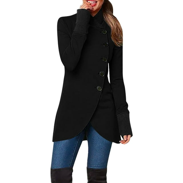 WEIYLL Womens Fleece Jackets Solid Color Zipper Hooded Long Black Ladies Fall Tops And Blouses Size M