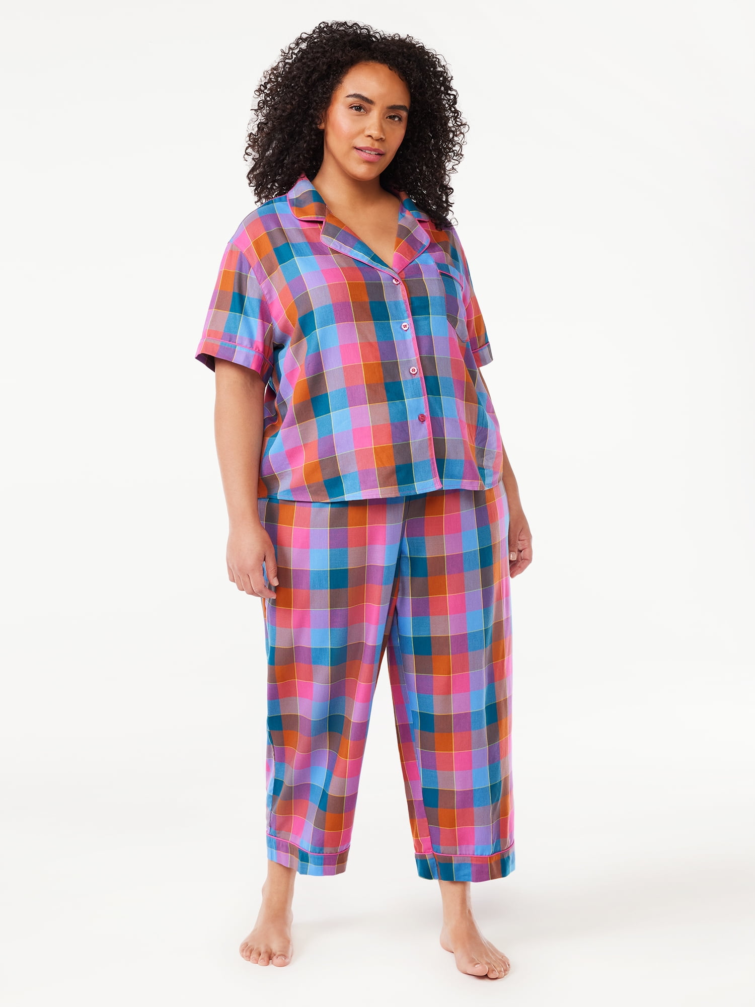Joyspun Women's Woven Cropped Pajama Pants, Sizes S to 3X