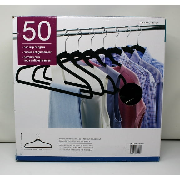 Space Saving Non Slip Hangers, 50 Pack, Black